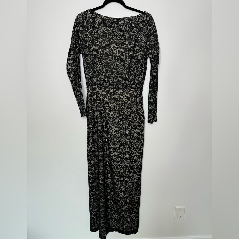 New Love Moschino black lace maxi romantic evening dress size 6